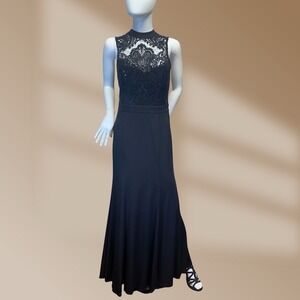 Trixxi Women's Black Formal Long Dress Halter Top Sequined Neck Buttoned Sz 9